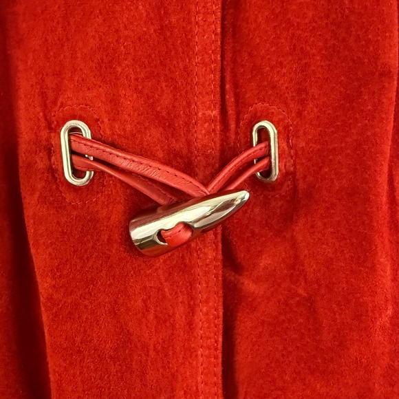 NWT Bradley Bayou Red‎ Leather Suede Toggle Coat  Women's Medium  Hooded - Picture 7 of 16